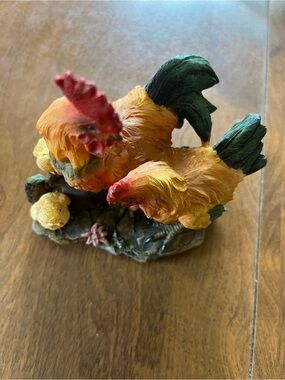 Decorative Rooster and Hen Figurine - Orange and Green